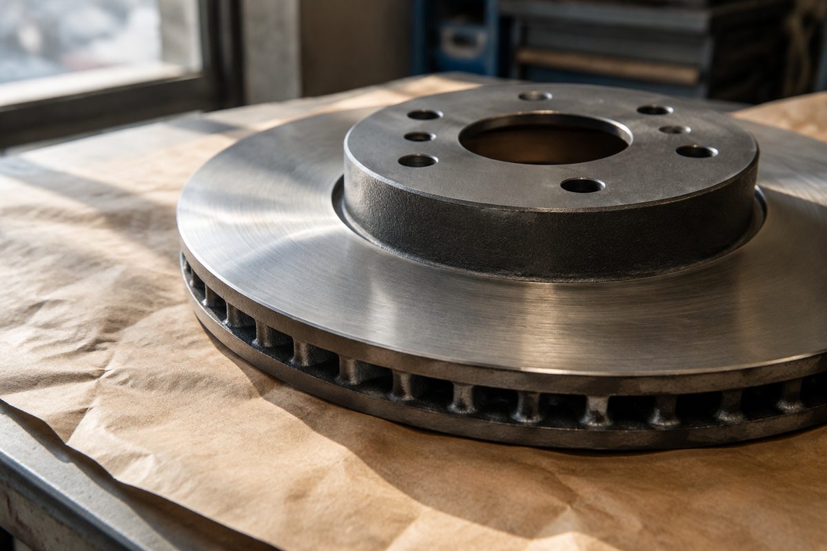 Brake rotor with its ventilated edge visible